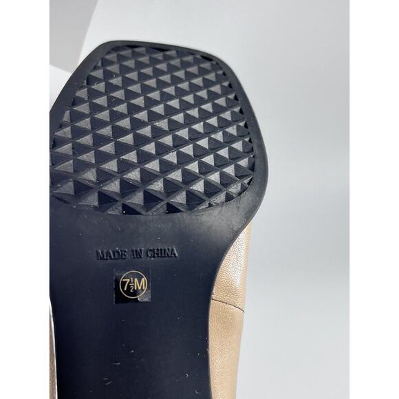 Ann Kristal Size 7.5M Leather Square Toe Nude Tan Block Heel Shoes - Picture 6 of 9